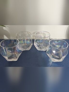 4 Diamond Shape Irridesant Glasses Bar Drink Ware